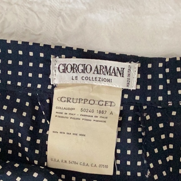 Vintage Giorgio Armani Wide Leg Pant Navy/Off white. 100% Silk - Picture 3 of 13